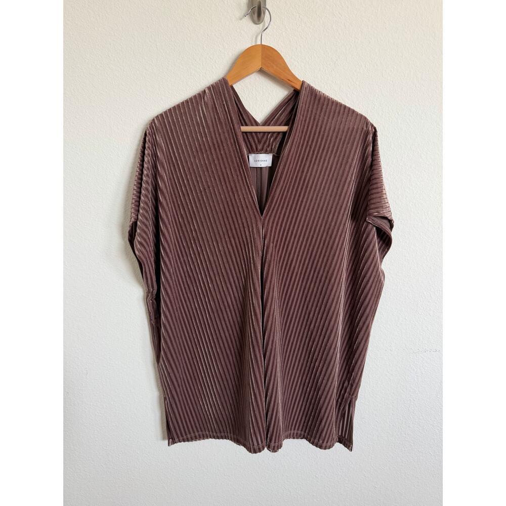 Adrienne women’s Brown Velvet Stripe Blouse size Medium Boutique Top Chic